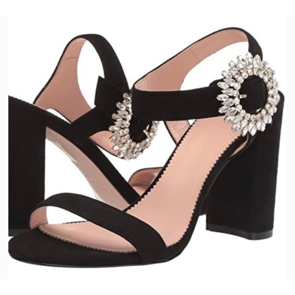 J. Crew Crystal Buckle Black Stella Sandal Elsie Black Ankle Strap Heels Size 6